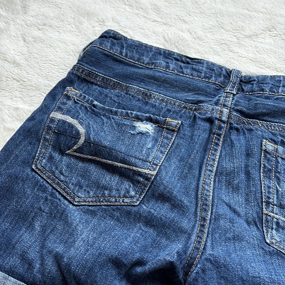 American Eagle Distressed Jean Shorts | Rolled Hem | Classic Blue Denim - Picture 4 of 7